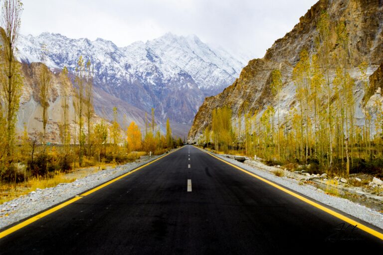 Highway development process in Pakistan shown through a newly built mountain highway