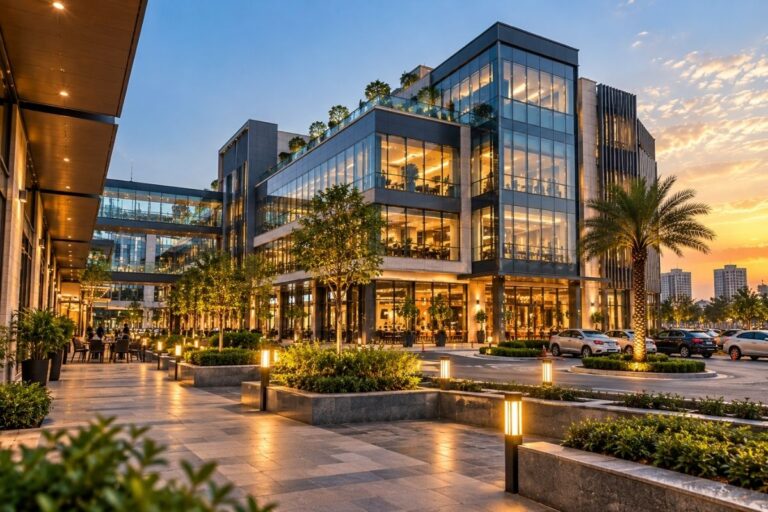 Modern office and retail complex by a commercial construction company in Lahore