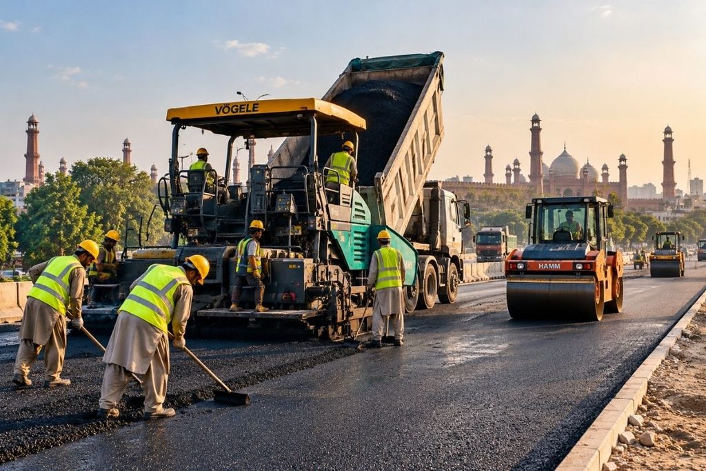 Road construction and asphalt paving equipment in Lahore, Pakistan